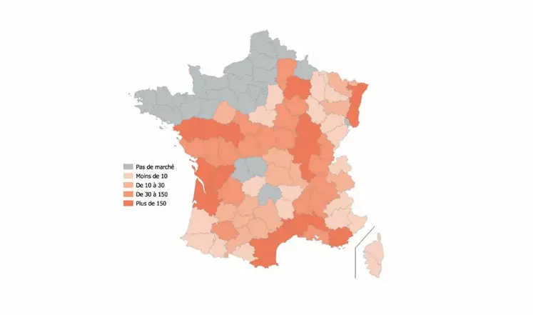 Nombre de transactions de vignes non bâties par département en 2022