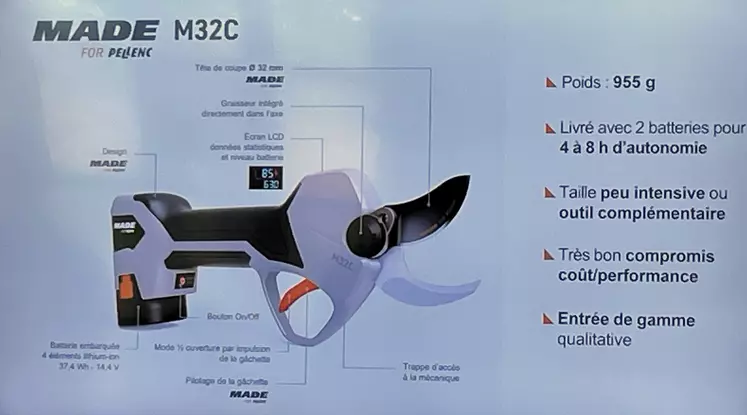 Le M32P est un sécateur électrique low cost destiné à un usage occasionnel.