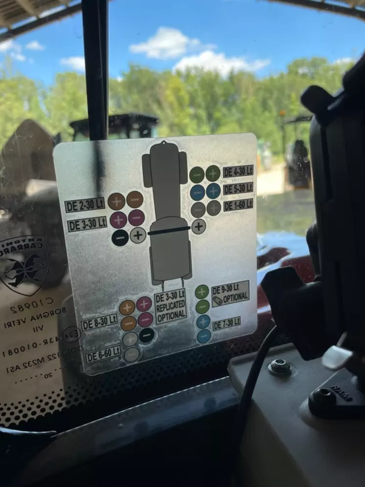 Un autocollant rappelle les différents distributeurs avec leur code couleur.