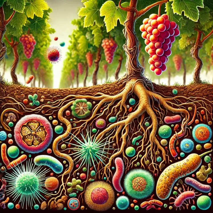 De nombreux micro-organismes interagissent avec la vigne.