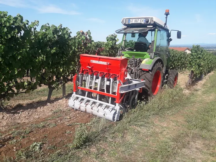 <em class="placeholder">Le semoir à engrais verts bricolé par le vigneron Georges Paire.</em>