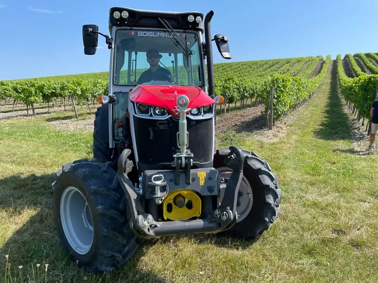 <em class="placeholder">Tracteur spécialisé fruitier Massey Ferguson MF3 MF3FR.105 dans les vignes</em>