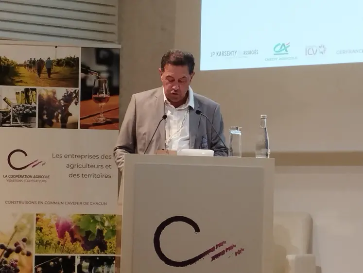 Joël Boueilh, président des Vignerons coopérateurs, intervient lors du congrès de son organisation, le 3 juillet 2025.