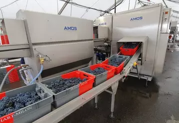 Amos Industrie propose un retourneur de caisses pouvant intégrer une solution de lavage économe en eau.