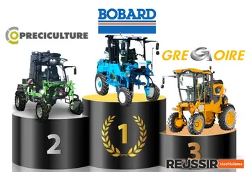 Tracteurs enjambeurs Bobard, Tecnoma et Grégoire sur le podium des constructeurs ayant immatriculé le plus de tracteurs enjambeurs.