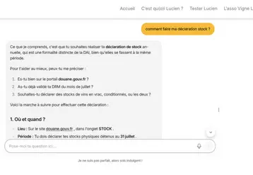 <em class="placeholder">conversation avec l'assistant administratif IA viticole Lucien</em>