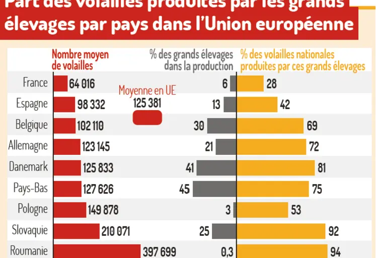Par des volailles produites par les grands élevages par pays dans l'Union européenne