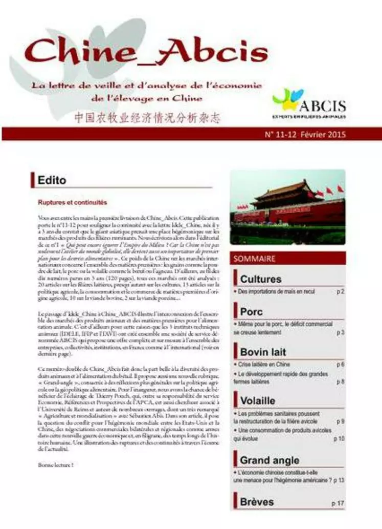 La publication porte le n°11-12 pour souligner la continuité avec la lettre Idele Chine, née il y a 3 ans.