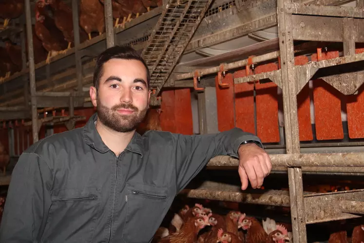 Adrien Hervault, producteur d’œufs à Mauron : « Six mois sans avoir à traiter contre le pou rouge, c’est davantage de confort pour la poule mais aussi pour l’éleveur. » © A. Puybasset