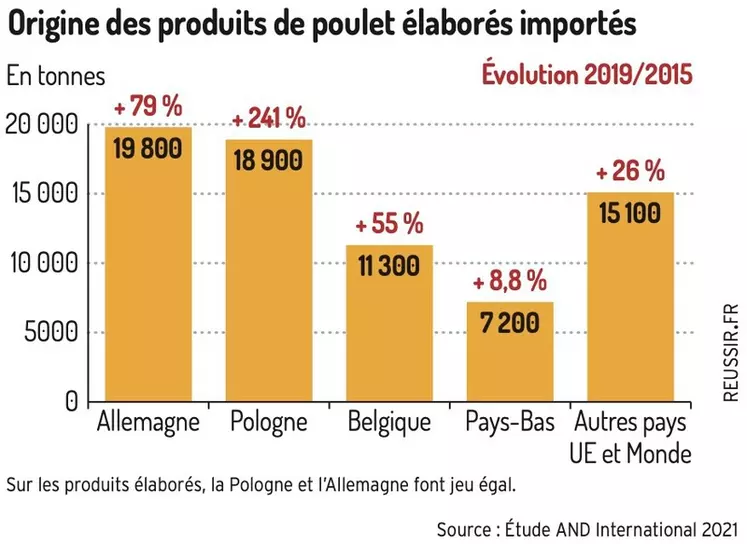 Origine des produits de poulet élaborés importés en France en 2019