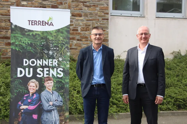 <em class="placeholder">Terrena AG 2025 Olivier Chaillou, président de Terrena (à gauche) et Eric Forin, directeur général. </em>