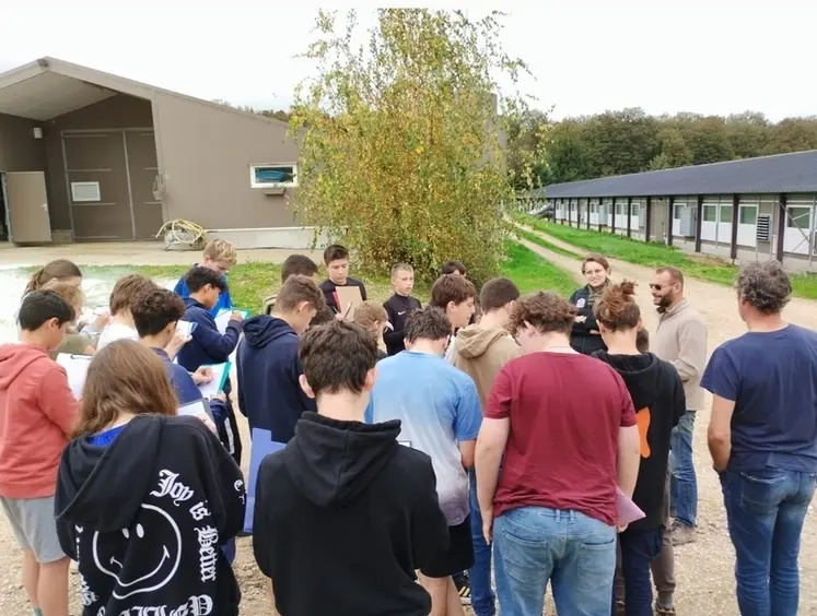 <em class="placeholder">L’éleveur, qui a pris goût à la communication, reçoit régulièrement des classes d’élèves afin de leur faire découvrir la réalité de l’élevage de volailles.</em>