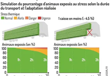 <em class="placeholder">Graphique = Retirer une caisse à l'avant du camion réduit le stressdes volailles en transportSimulation du pourcentage d'animaux exposés au stress selon la durée du ...</em>